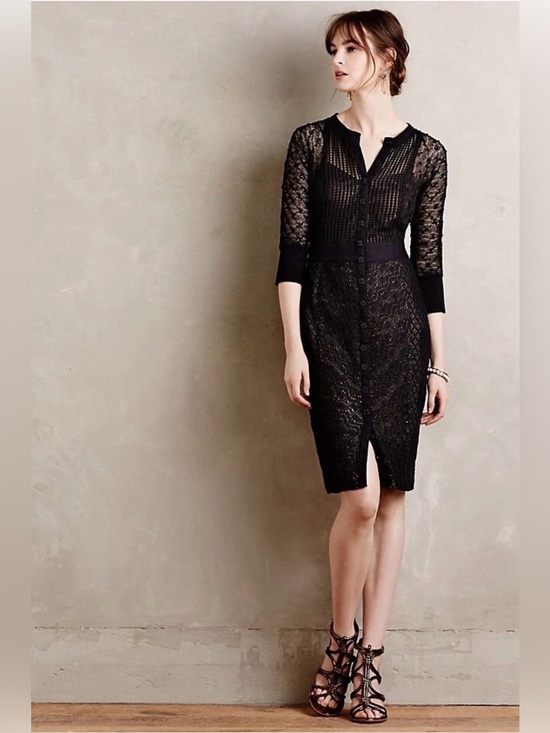 Byron Lars Dresses & Skirts - Anthropologie Beguile Byron Lars Mona Black Lace Button-Front Sheath Dress